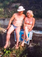 2000s Pretty Old Women Female Bikini and Man Hat Beach Vintage Photo Snapshot picture