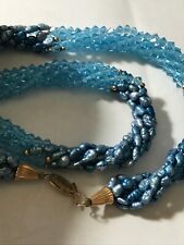 Beautiful 14k Gold Beaded Blue Necklace Multi Strand Freshwater Pearl-- G-35 picture