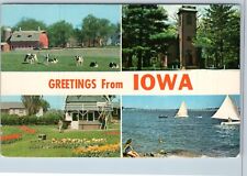 Postcard Greetings from Iowa Multi View IA Farm Cows Lake Okoboji Tulips Church picture