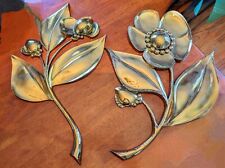 Vintage Large Pair Gold Tone Syroco Poppy Flowers Decor Wall Hanging MCM 1964 picture