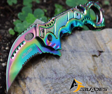 AJBLADES HEAVY DUTY RAINBOW KARAMBIT CLAW Spring Assisted Rescue P/Knife AJ504RB picture