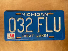 1985 Michigan License Plate Great Lakes Blue # 032 FLU picture