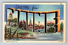 Maine, ME-Maine, LARGE LETTER Greetings Antique c1950, Vintage Postcard picture
