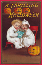 Clapsaddle Halloween Children 4 JOLs Bedtime Ghost Stories A/S Antique PC Emb Ex picture