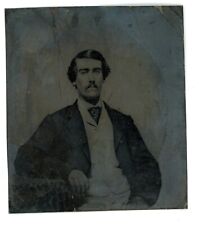 CIRCA 1860'S 1.63X3 in TINTYPE With Civil War Tax Stamp Handsome Man Mustache picture