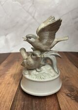 Beautiful Vintage Porcelain Bird Wind Up Music Box 2 Birds Musical White picture