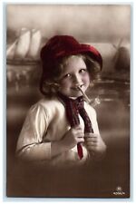 c1910's Pretty Girl Sailboat Smoking Pipe RPPC Photo Posted Antique Postcard picture