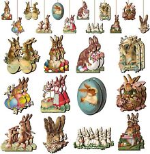 24 Pieces Vintage Easter Wooden Ornament Set Easter Bunny Egg Hanging Ornaments  picture