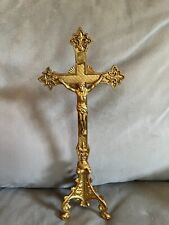 Gorgeous Solid Brass Crucifix Altar Cross, Jesus Christ Free Standing 12