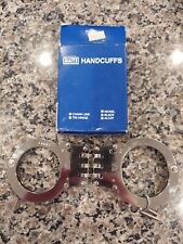 Vintage Hiatts Handcuffs - Original Box Tri Hinge - 2 Keys - Deadstock Nickel picture