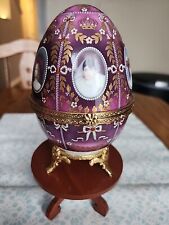 Limoges France Trinket Jewelry Pill Box Vintage W/ Portraits Egg On Stand picture