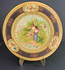 Antique Vintage Vienna Art Plate Metal Lithographed With Woman and Cherubs 1905 picture