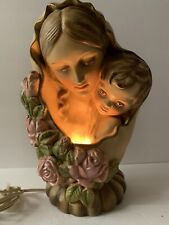 VTG Mother & Child Statue Lighted Electric Plug-In Heavy Pottery Looks Handmade picture