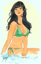 Playboy Artist Doug Sneyd Signed Original Art Sketch ~ Brunette Bikini Beauty picture