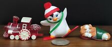 Hallmark Merry Miniatures Christmas 1988- Penguin, Cat In Shoe, Candy Train B3 picture