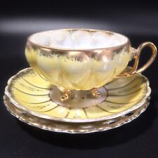 Royal Sealy Bone China Footed Cup Saucer Dessert Iridescent White Yellow & Gold picture