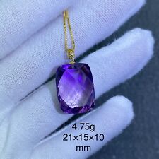 18K Gold Natural Amethyst Cube Cut Gemstone Crystal Pendant For Healing 4.75g picture