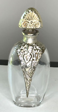 Vintage Art Nouveau Silver Plated Embossed Metal Clear Perfume Empty Bottle picture