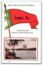 1914 Greetings From Leeper Pennsylvania PA Pennant Antique Posted Postcard picture