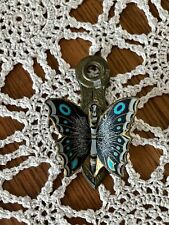Vintage Allied Brass Black with Blue Butterfly Note Letter Mail Clip Clamp picture