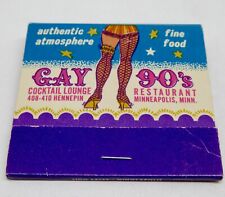 Gay 90's Cocktail Gay Drag Lounge Minneapolis Minnesota FULL Matchbook picture