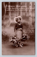 c1910 RPPC Studio Portrait of Young Flower Girl Happy Birthday Postcard picture