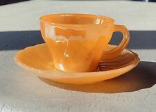 Anchor Hocking Fire-King Peach Lustre Luster Swirl Demitasse Cup and Saucer Set picture