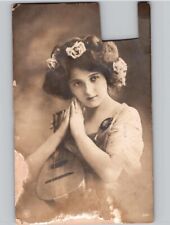 c1912 Beautiful Young Woman Holding Guitar Ukulele French Postcard picture