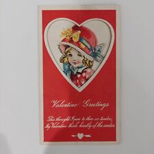 Vintage Valentine's Day card Valentine Greeting cutout heart with girl in dress picture