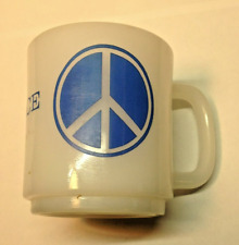 Mug Peace Sign Dove Retro Vintage Blue White Milk Mug Glass Hippie Woodstock Era picture