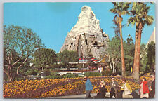 Disneyland Matterhorn Tomorrowland People Suit Tie Dress 1970 Anaheim Postcard picture