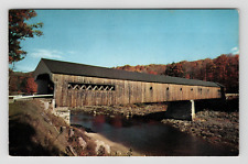 Postcard VT Covered Bridge River Scenic Country Road View Dummerston Vermont picture