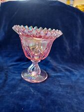 Vintage Fenton Pink Iridescent Ruffled Edge Bowl/ Compote *Unusual* picture