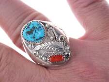 Sz10.5 Vintage Navajo Sterling turquoise and coral ring picture