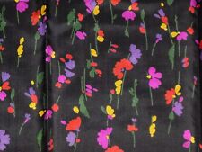 Vtg 60s 70s Thai Silk Fabric Black W/ MOD Flowers Hand Woven 38