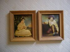 Vintage Sculpted Raised 3D Young Girl & Boy Wall Art Prints Wood Framed picture