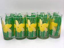 10 Vintage LA RUE YELLOW LILY DAFFODIL PRINTED GLASS TUMBLERS WATER GLASSES 12oz picture