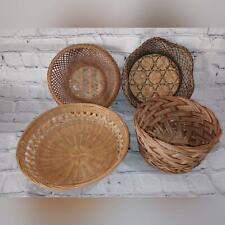 Set Of 4 Vintage Woven Round Baskets Boho Handmade picture