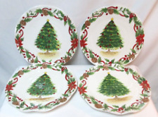 Maxcera Tree & Bough Christmas dinner plate Set 4 ceramic scalloped red green picture