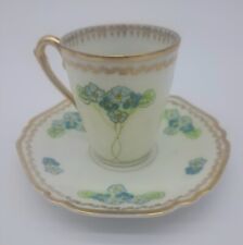 Rare Antique RW Bavaria Demitasse Tea Cup & Saucer Hand Painted Floral Gold  picture