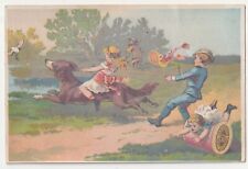1880s~J & P Coats Needle & Thread~Dog Chasing Dead Duck~Victorian Trade Card picture