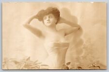 Beautiful Woman Lady Posing Corset Leaves Plants Postcard RPPC Photo UNPOSTED picture