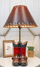 Rustic Western Patriotic Texas Flag Horseshoes Cowboy Spur Boots Table Lamp 19