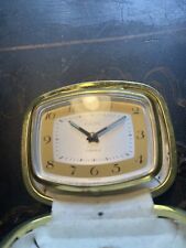 Europa Vintage 1960’s Travel Alarm Clock 2 Jewels Tan Leather Case Germany Works picture