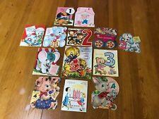 VINTAGE MCM LOT OF 13 KIDS BIRTHDAY CARDS AGE 1-4 DIECUT ANIMALS USA MADE picture