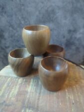 4 MCM Vintage Sleek Dark Teak Wooden Egg Cups Bowls Small Danish Modern picture