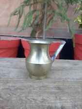 Collectible Primitive Brass Religious Holy Water Silver Finish Pot With Spout picture