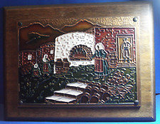 AETHRA Wall Plaque Copper GREEK HOUSE 24.6 cm x 17.6 cm Greece Handmade Picture picture