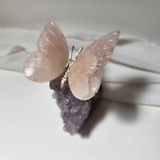Natural Rose Quartz Butterfly With Amethyst Druse Base Crystals DECOR picture