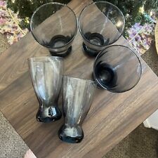 Vintage Set of 5 Smoky Gray Heavy Bottom 16oz Bar Glasses / Tumblers picture